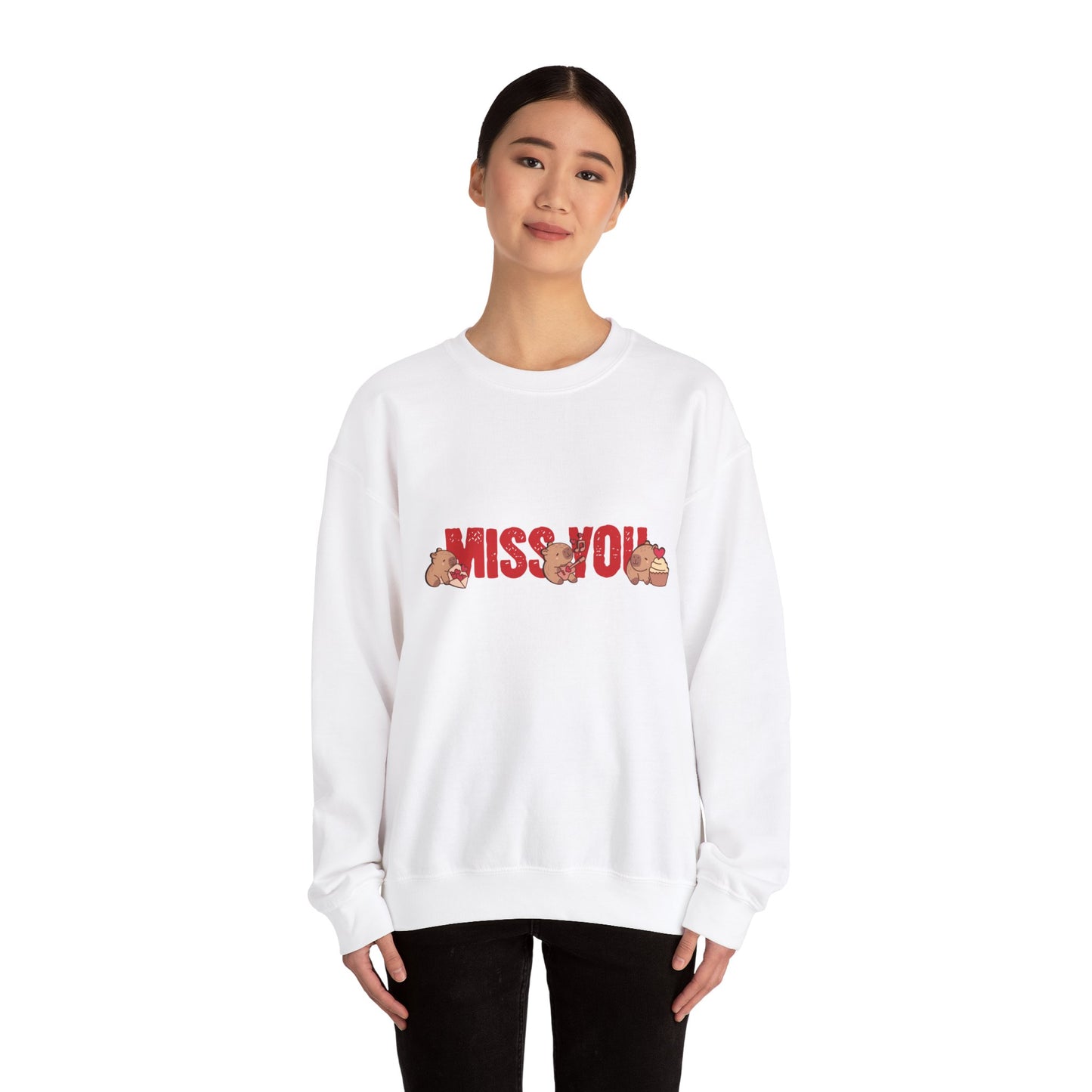 Crewneck Sweatshirt - 'Miss You' Pink Capybara Design for Her, Couples & Besties