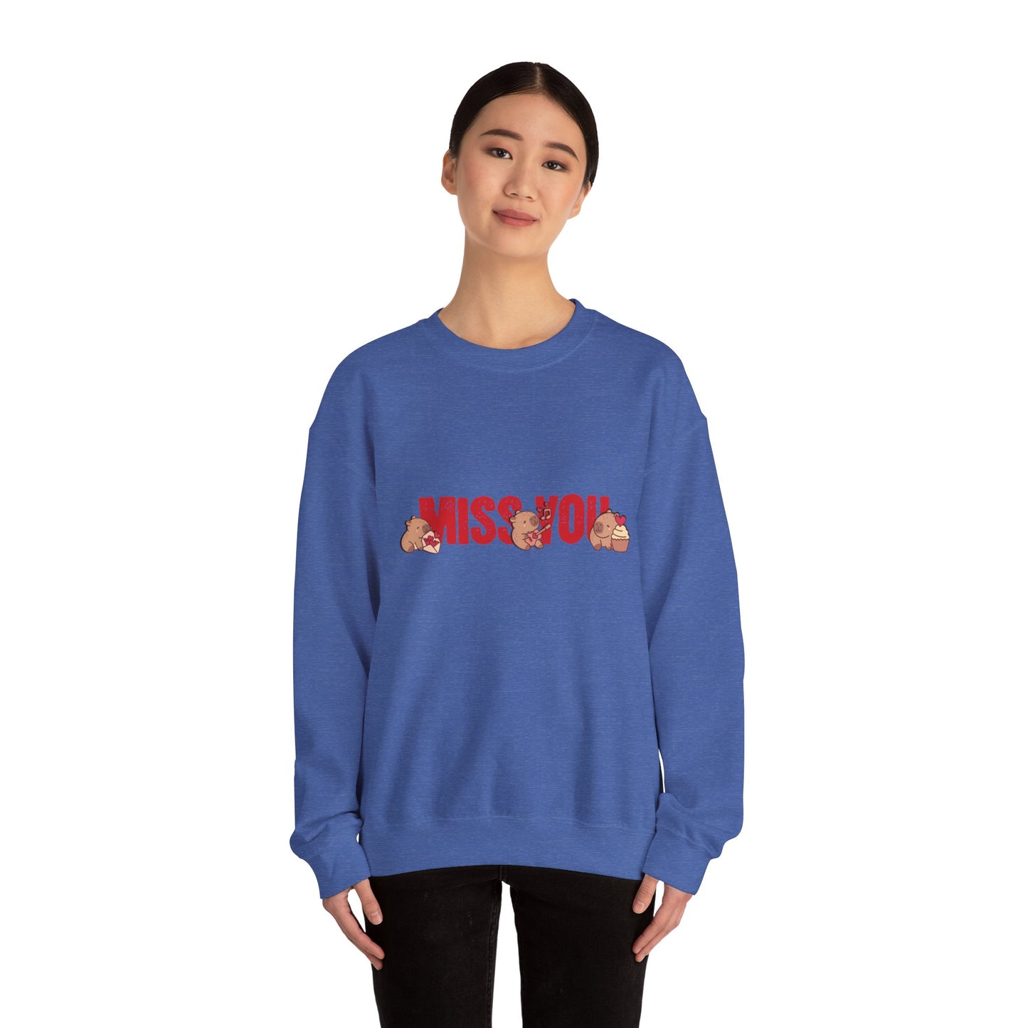 Crewneck Sweatshirt - 'Miss You' Pink Capybara Design for Her, Couples & Besties