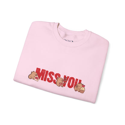 Crewneck Sweatshirt - 'Miss You' Pink Capybara Design for Her, Couples & Besties