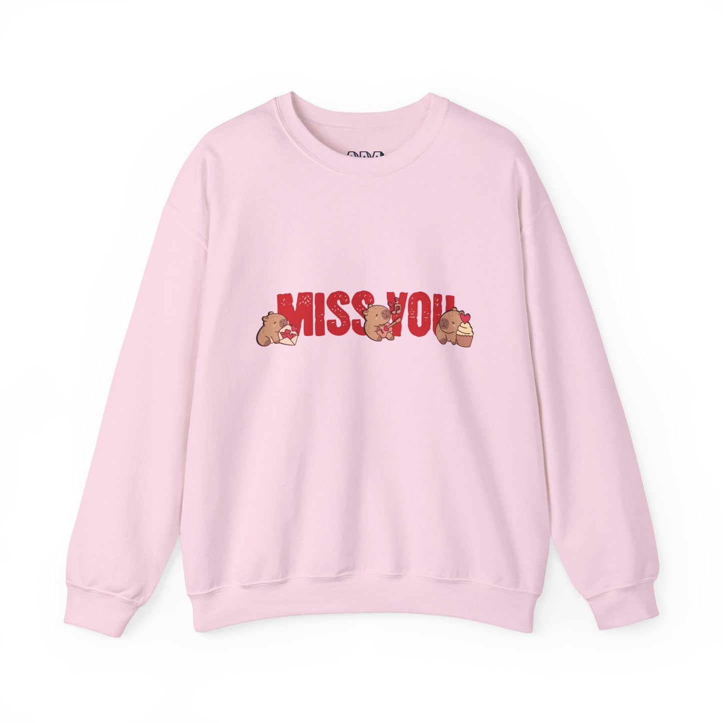 Crewneck Sweatshirt - 'Miss You' Pink Capybara Design for Her, Couples & Besties