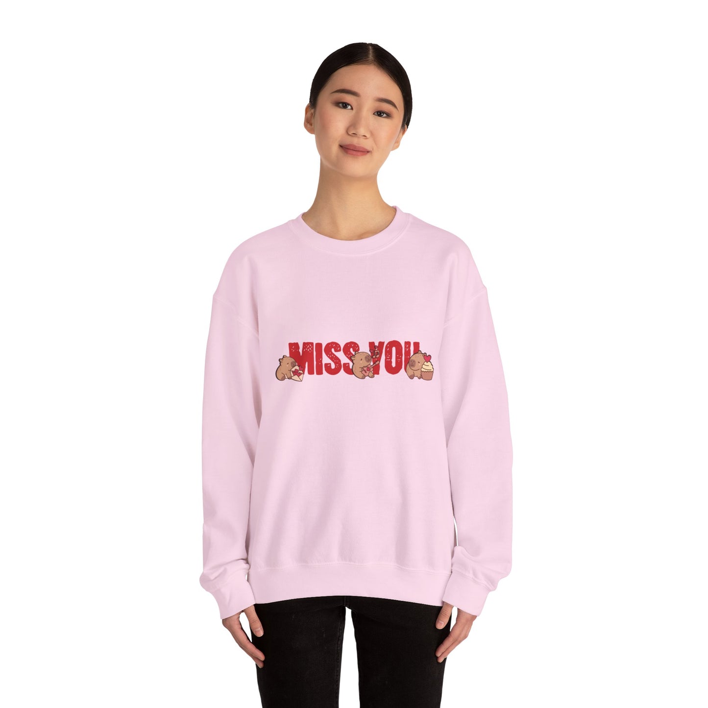 Crewneck Sweatshirt - 'Miss You' Pink Capybara Design for Her, Couples & Besties