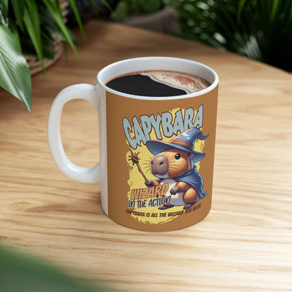 Capybara Wizard Ceramic Mug (11oz) – Unique Fantasy Animal Coffee Cup, Perfect Gift for Capybara Lovers and Fantasy Enthusiasts