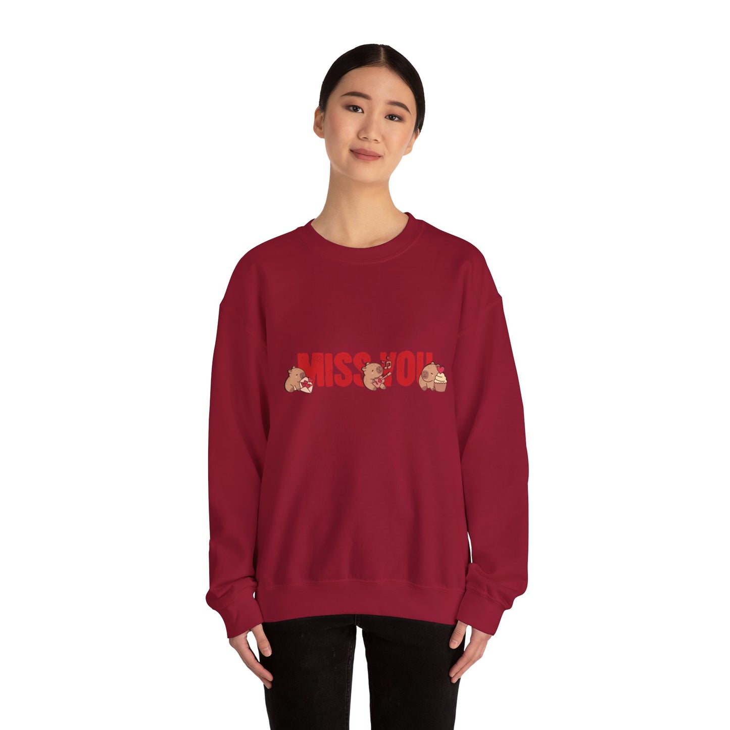 Crewneck Sweatshirt - 'Miss You' Pink Capybara Design for Her, Couples & Besties