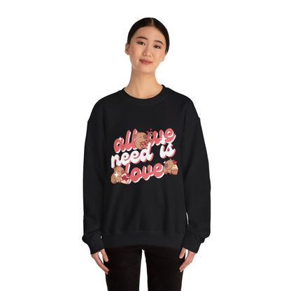 All We Need Is Love Graphic Sweatshirt - Cute Capybara Valentine's Day Sweater for Cozy Comfort Unisex Heavy Blend™ Crewneck Sweatshirt