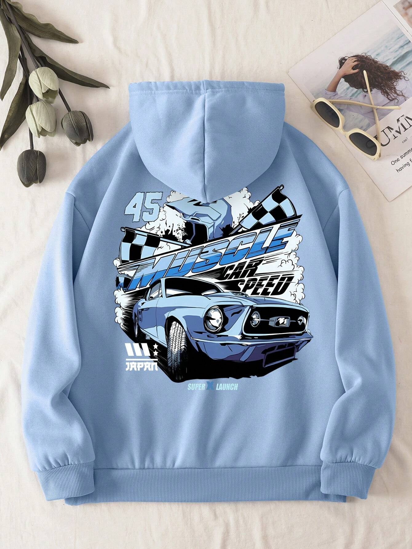 Ezwear Women'S Letter & Car Print Hoodie