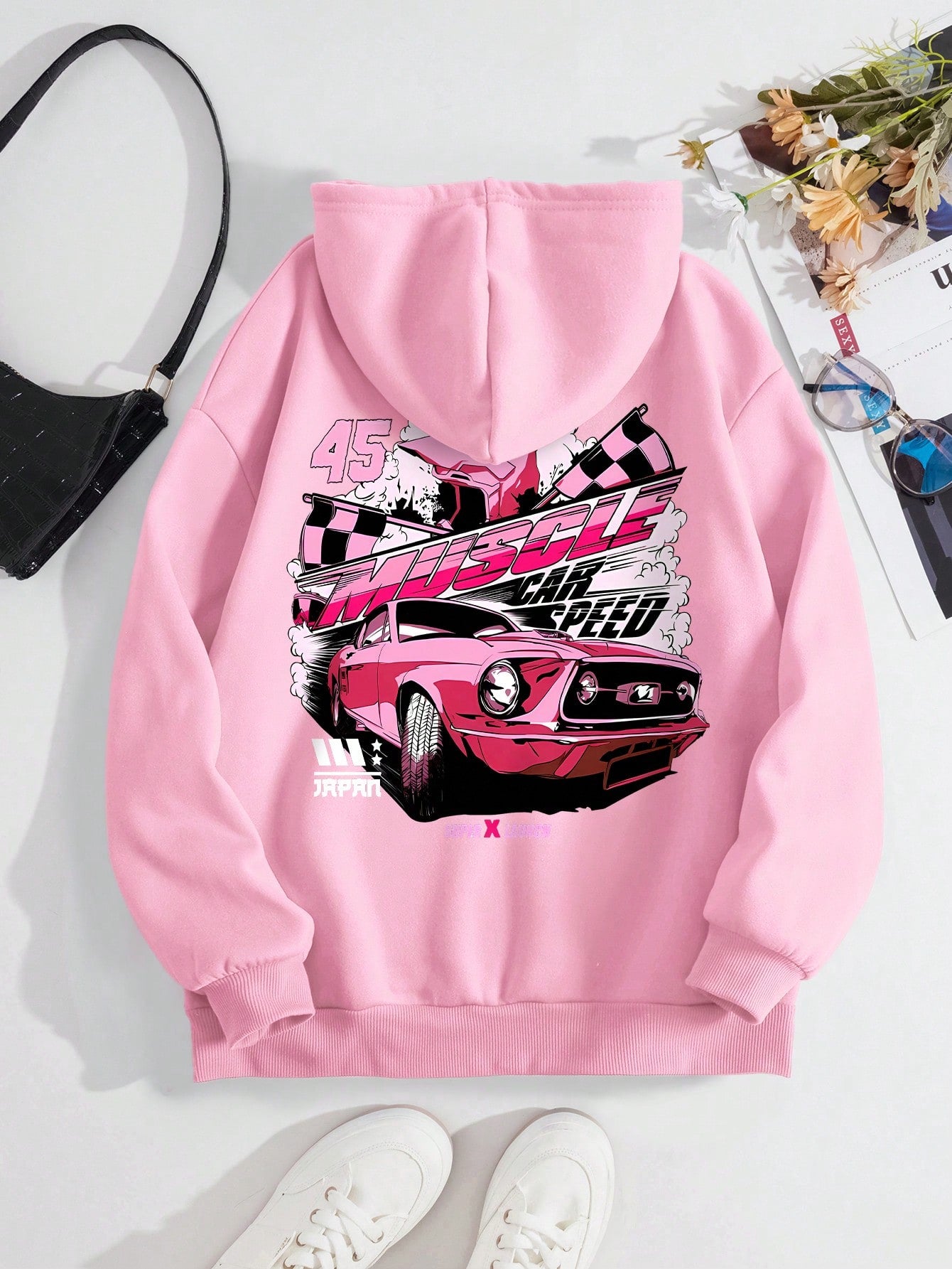 Ezwear Women'S Letter & Car Print Hoodie